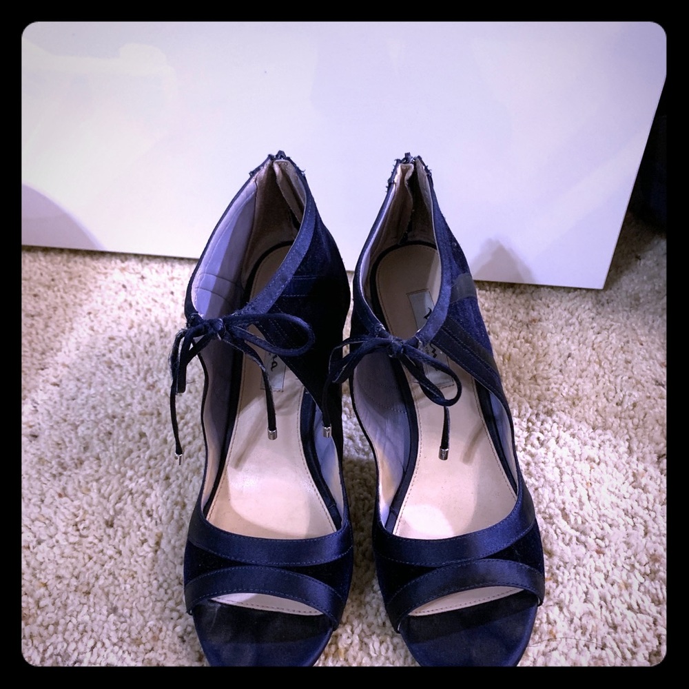 Navy blue open toe sandal booties